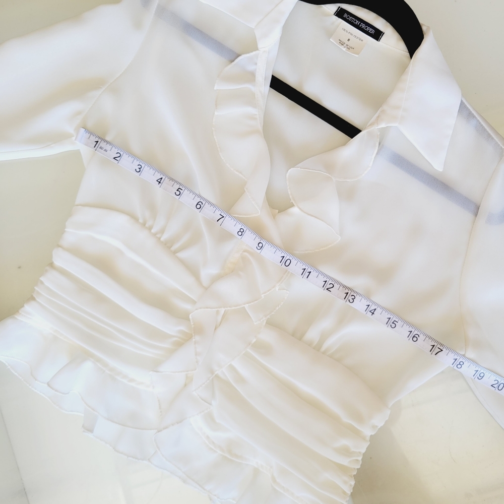 Boston Proper White Ruffled Silky Blouse size 8 - Picture 6 of 8